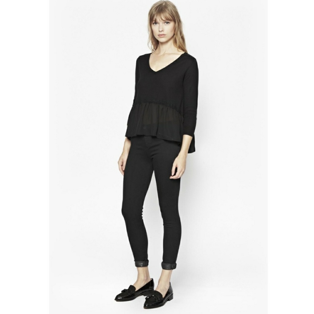 French Connection mixed media knit chiffon top L